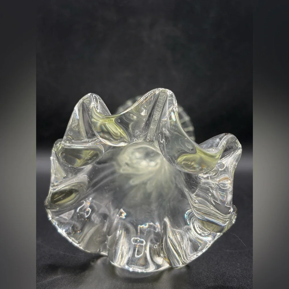 Vintage Mid Century Swung Glass Vase Chunky Ruffled Thick Walled Vessel Decor - Picture 4 of 14